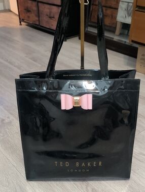 Ted Baker Black Patent Tote with Pink Bow Accent